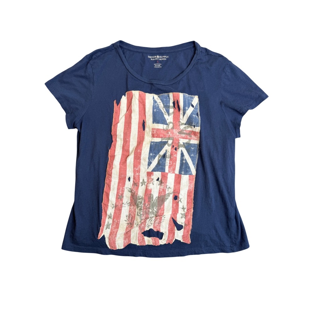 Denim & Supply T Shirt Womens L Distressed Flag Union Jack Indie Graphic Tee 00s